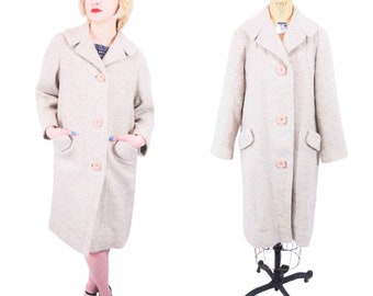 Vintage 1970s Beige Tweed Coat Speckled Large Buttons