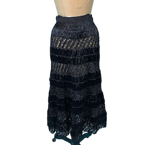 Vintage 1950s Straw Skirt Black Raffia Hawaiian Pin Up Hula Girl | W 26&quot;
