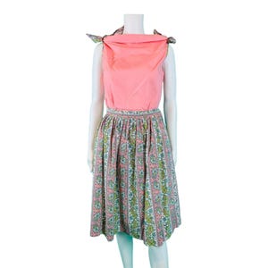 Vintage 50s Outfit Womens Small Pink Paisley Print Top Full Skirt Matching Set