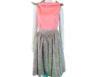 Vintage 50s Outfit Womens Small Pink Paisley Print Top Full Skirt Matching Set