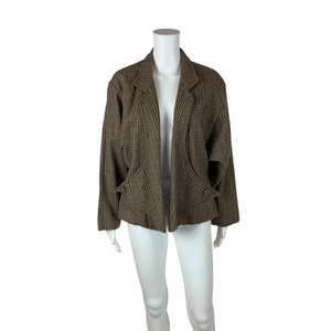 Vintage 1980s Tweed Jacket Open Brown Pointed Detail Batwing Sleeves Avant Garde
