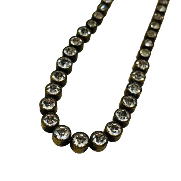 Vintage Choker Necklace Czecho Slovak Silver Round Rhinestones Inset Bronze