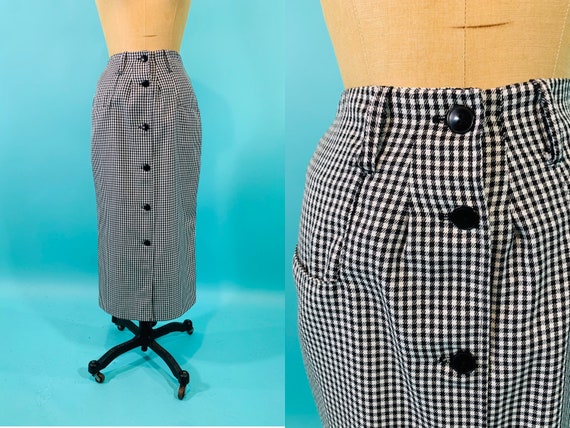 Vintage 1960s Mod Skirt | Checkered Black White Bu