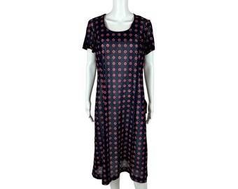 Vintage 70s Dotted Dress Women's Large Deadstock Navy Red Polka Dots Sheer Shift