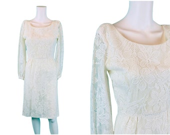 Vintage 1960s White Lace Dress White Floral Mini | W 26"
