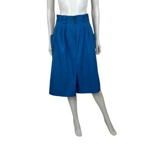 Vintage 80s Blue Skirt Womens Small Cotton Italian Straight Hip Pockets