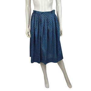 Vintage 50s Cotton Skirt Womens XXS Blue Printed High Waist Full Pleated