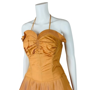 Vintage 1940s Starlet Gown Orange Copper Taffeta Evening Dress Set W 27 image 3