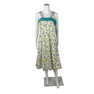 Vintage 40s Cowboy Dress Women&#39;s Extra Small Novelty Print Cotton Feed Sack Sundress