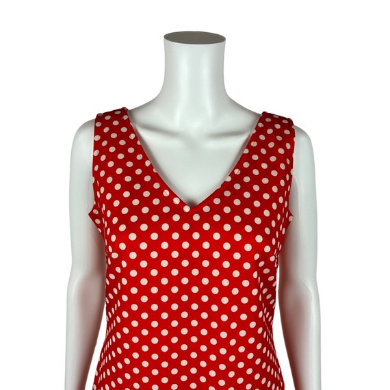 Vintage 70s Polka Dot Dress Red V-Neck Sleeveless… - image 3