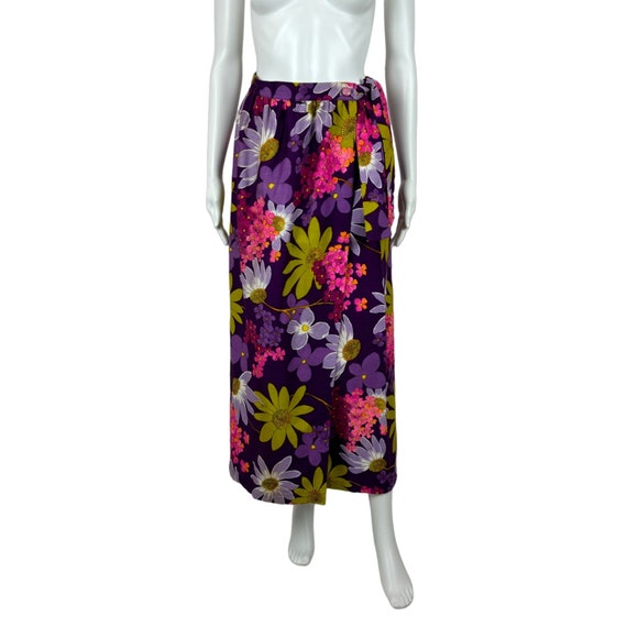 Vintage 70s Floral Skirt Women's Small Purple Bar… - image 1