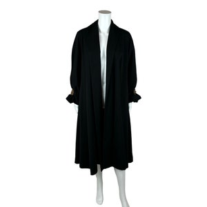 Vintage 40s Evening Coat Women&#39;s Medium Black Open Swing Overcoat Beaded Sleeves