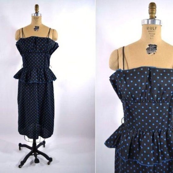 Vintage 1980s Pencil Dress | Polka Dot 1950s Style