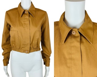 Vintage 70s Tan Cropped Jacket Button Down Stretch Waist Top JCPenney B 40"
