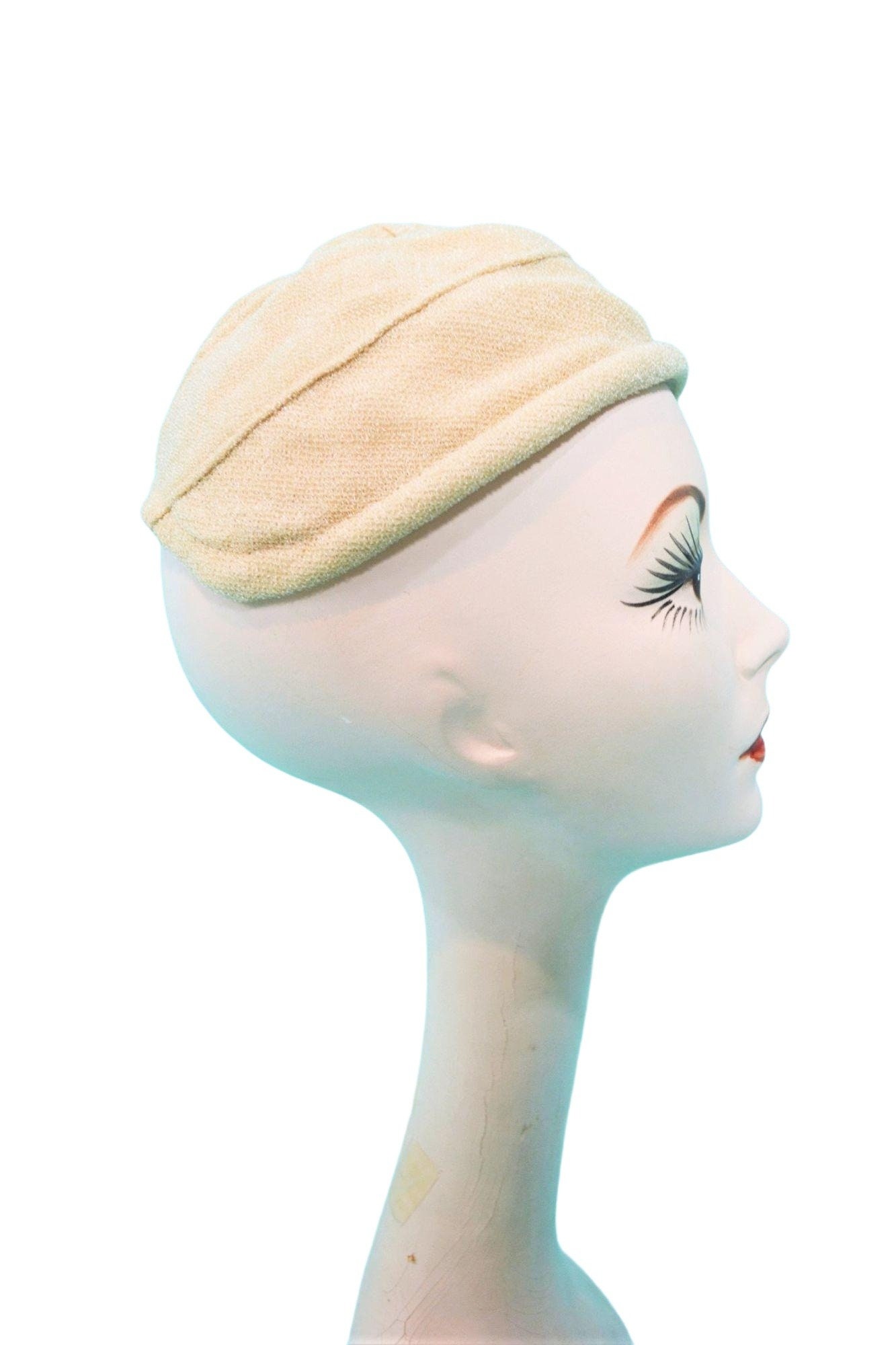 Vintage 1950s Sculptural Hat Beige Madcaps Wired Juliet Cap Vintage 1950s Sculptural Hat Beige Madcaps Wired Juliet Cap  main image 2