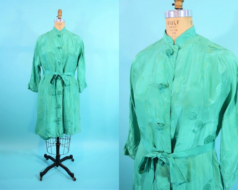 Lord /& Taylor Teahouse green vintage robe B 44 1960s silk kimono