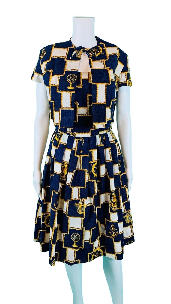 Vintage 1950s Nautical Novelty Print Dress Capele… - image 2