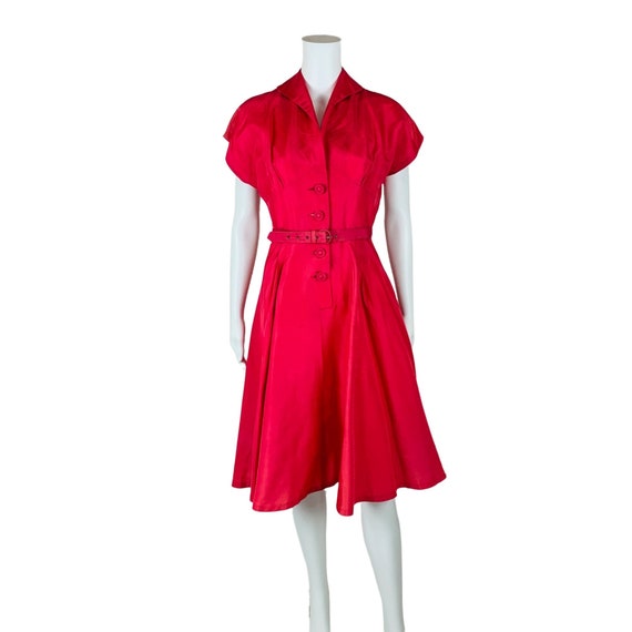 Vintage 1950s Taffeta Party Dress Hot Pink Fit n … - image 1