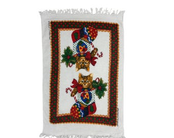 Vintage Cat Christmas Hand Towel Stocking Bathroom Decor Revere Mills