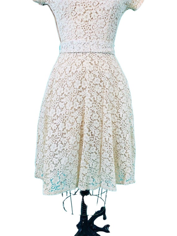 Vintage 1950s Cream Lace Dress Scoop Neck Cocktai… - image 4