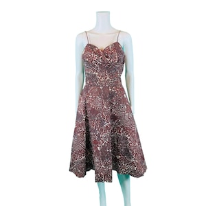 Vintage 50s Novelty Dress Womens XXS Burgundy Gardening Print Cocktail Rhinestones