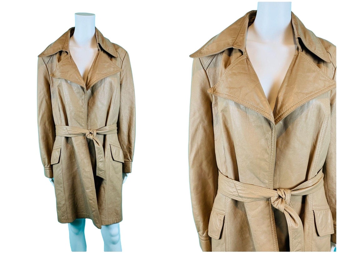 Vintage 1970s Leather Trench Khaki USA Wilsons Open Coat B - Etsy