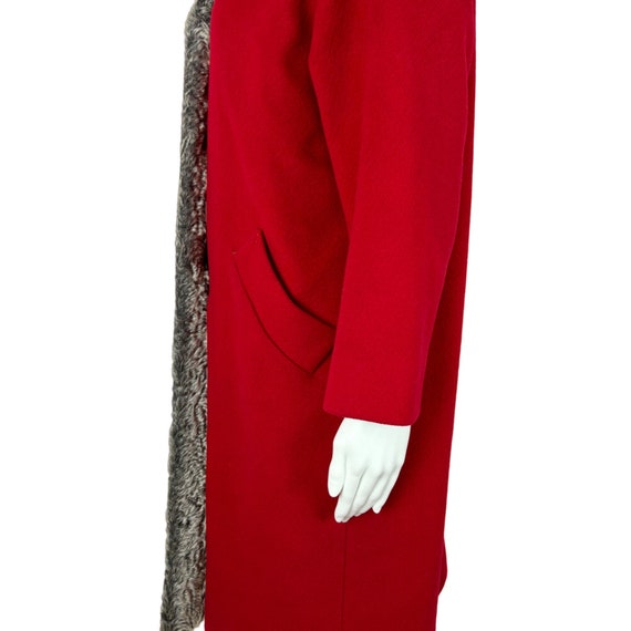Vintage 50s Coat Cherry Red Gray Faux Fur Collar … - image 7