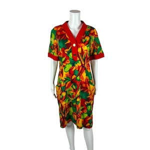 Vintage 90s Fruits Dress Women&#39;s Extra Large Apple Novelty Print Shift Regine Lazare Bold