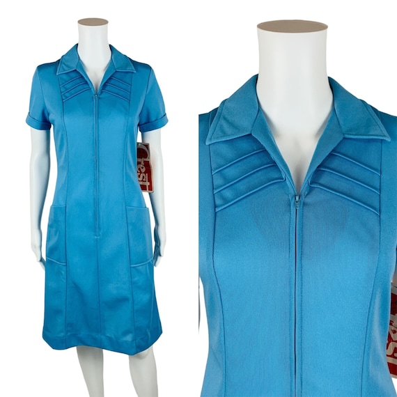 Vintage 1980s Blue Zip Up Uniform Deadstock Polye… - image 1