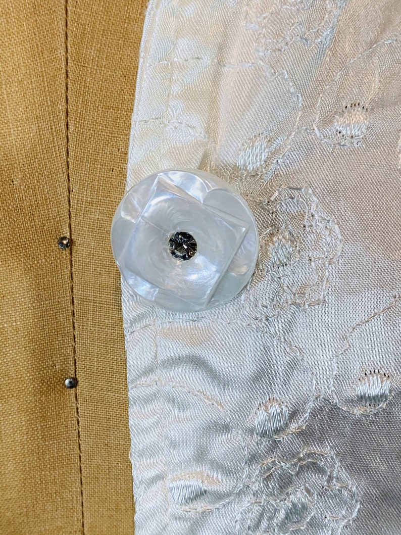 Vintage 1950s Satin Blouse White Embroidered Rhinestone Etsy