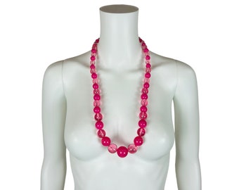 Vintage Pink Chunky Beaded Necklace Magenta Long Strand