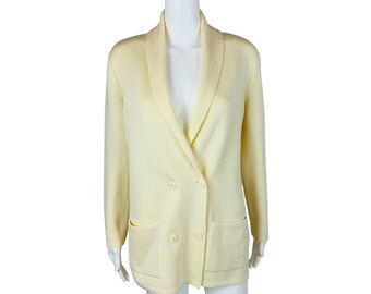 Vintage 60s Cream Long Cardigan Sweater Tunic Smoking Jacket Pockets B 40"
