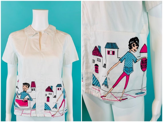 Vintage 60s design shirt Novelty Print Shirt Top novelty print Pattern blouse Vintage Fashions 50s 1960s Retro ladies Blouse