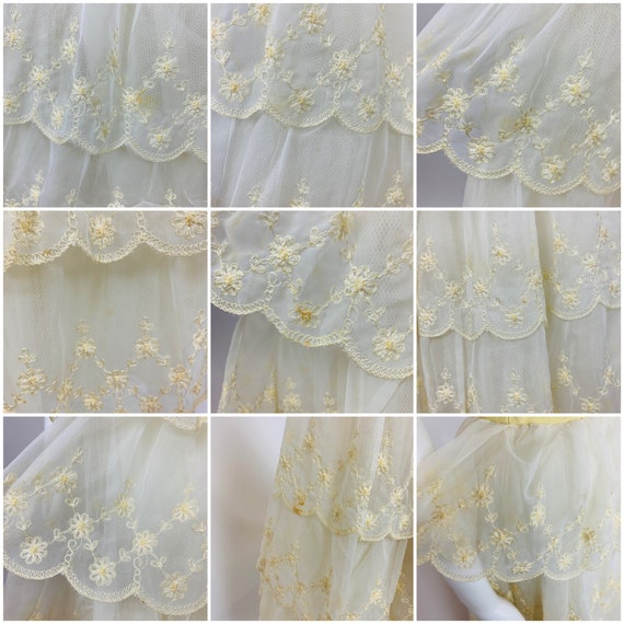 Vintage 1950s Prom Dress Pale Yellow Sash Embroid… - image 10