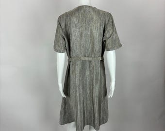 silver 50s dress Pewter Shot Taffeta V-neck Tea Length Swing Dress - 1950s Dress
