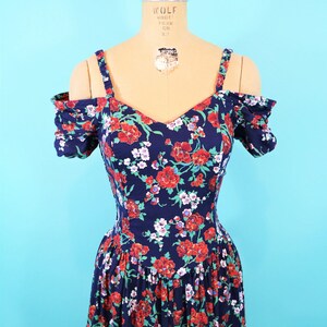 1980s sun dress off shoulder sweetheart neckline floral vintage dress W 24-31 image 4