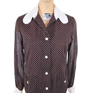 Vintage 1960s Brown Polka Dot Top Sheer Sleeve Blouse | B 39&quot;