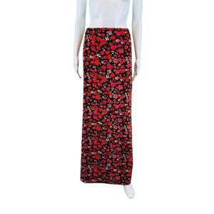 Vintage 70s Velvet Skirt Womens Small Floral Neon Pink Floral A Line Maxi