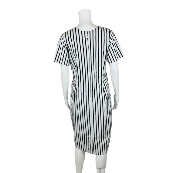 Vintage 1980s Black White Striped Day Dress Handm… - image 8