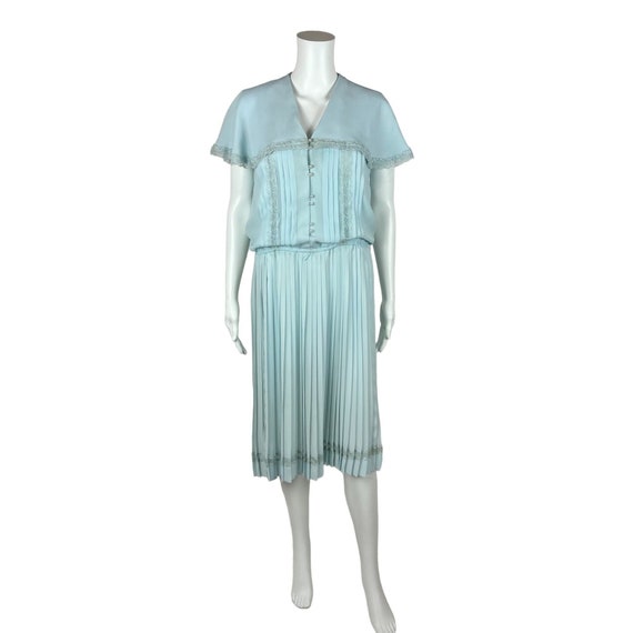 Vintage 80s Baby Blue Dress Women's Medium Large … - image 1