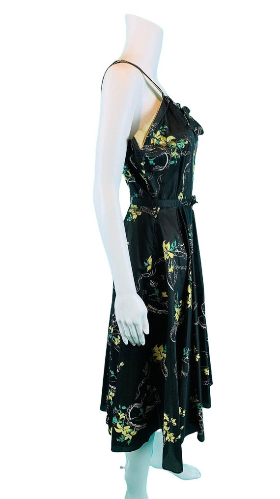 Vintage 1950s Party Dress Black Yellow Floral Pri… - image 6