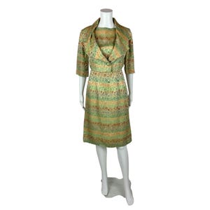 Vestido brocado vintage dos anos 50 feminino extra pequeno arco-íris coquetel bainha conjunto roupa