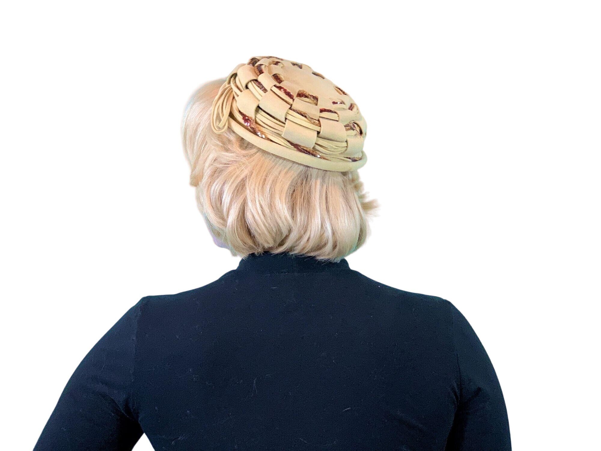 Vintage 1950s Sequin Beret Hat Tan Round Cap Vintage 1950s Sequin Hat Tan Round Beret | eBay main image 4