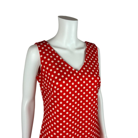 Vintage 70s Polka Dot Dress Red V-Neck Sleeveless… - image 4