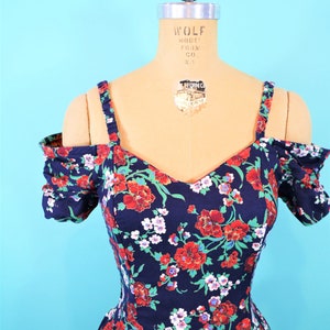 1980s sun dress off shoulder sweetheart neckline floral vintage dress W 24-31 image 5