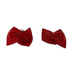 Vintage 1980s Red Bow Shoe Clips Faux Leather