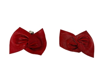 Vintage 1980s Red Bow Shoe Clips Faux Leather
