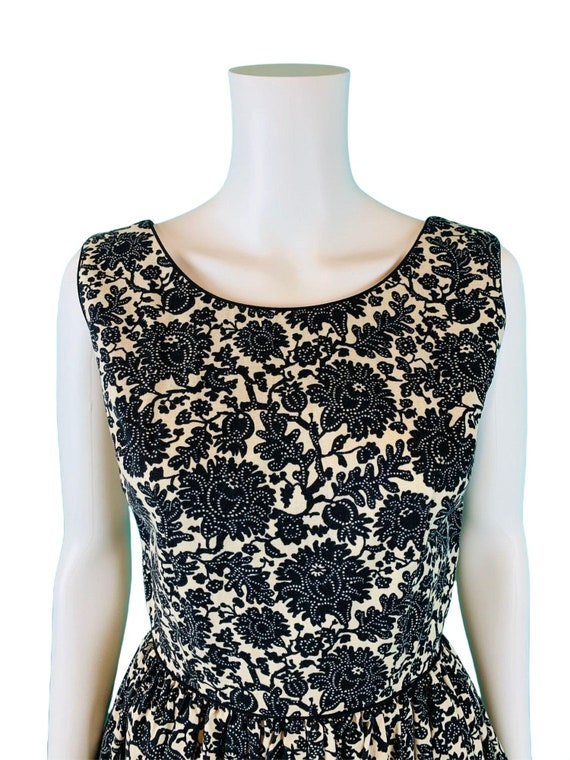 Vintage 1950s Toile Print Dress Lynbrook Black & … - image 3