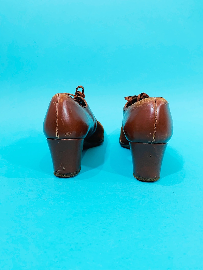 Easi-Gait Brown Lace Up Oxfords Vintage 1930s Rust Heels