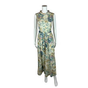 Vintage 70s Floral Jumpsuit Women&#39;s Small Round Neck Pastel Nylon Boho One Piece